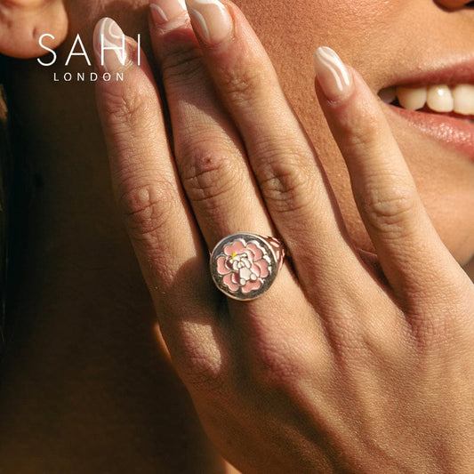Sahi Gold Enameled Camellia Bear Ring - RING