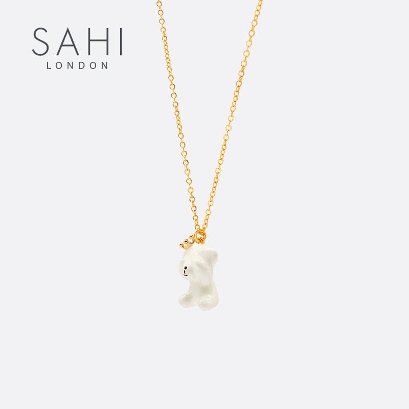 Enameled Chain Cute Bear Pendant Necklace - NECKLACE