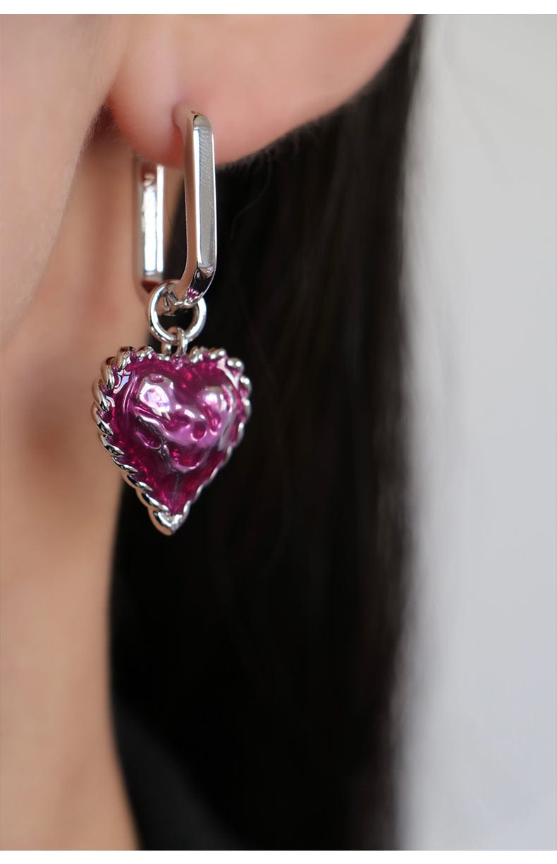 Love Heart Enameled Drop Dangling Earing - EARRINGS