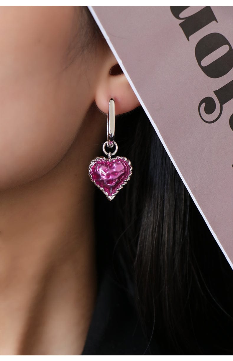 Love Heart Enameled Drop Dangling Earing - EARRINGS