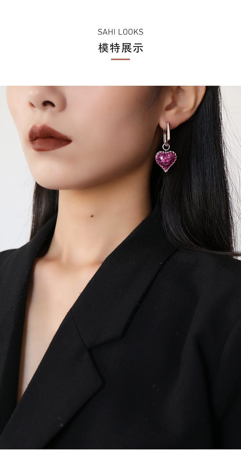 Love Heart Enameled Drop Dangling Earing - EARRINGS