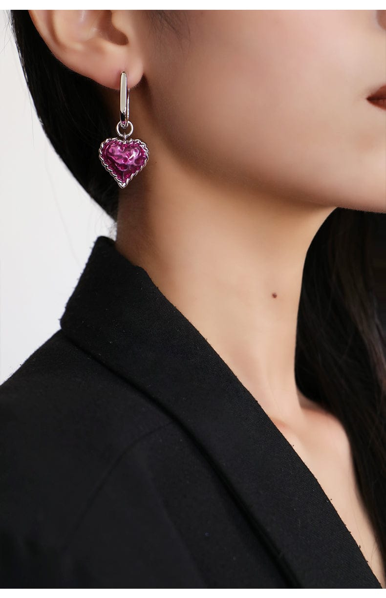 Love Heart Enameled Drop Dangling Earing - EARRINGS