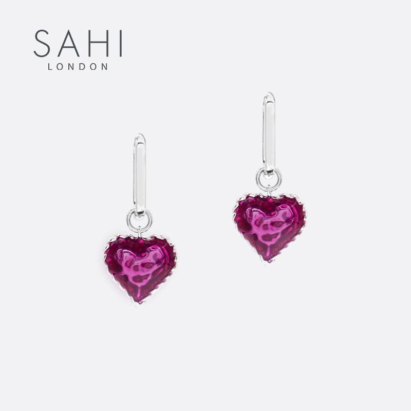 Love Heart Enameled Drop Dangling Earing - EARRINGS