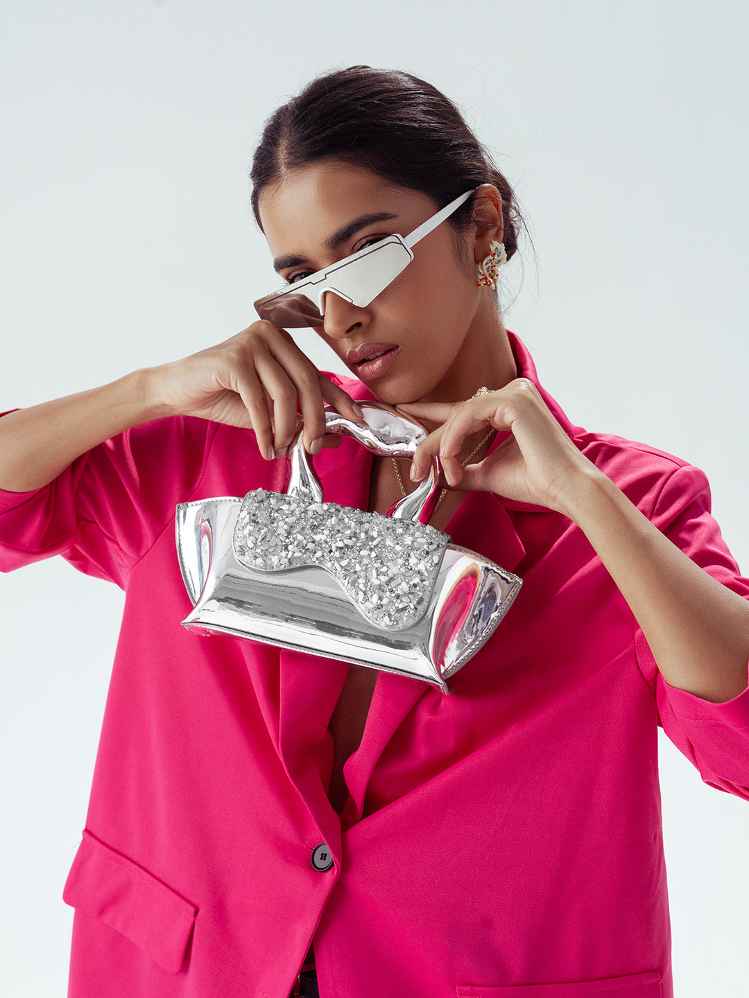 Silver designer handbag for women by Sahi London - HAND BAGS