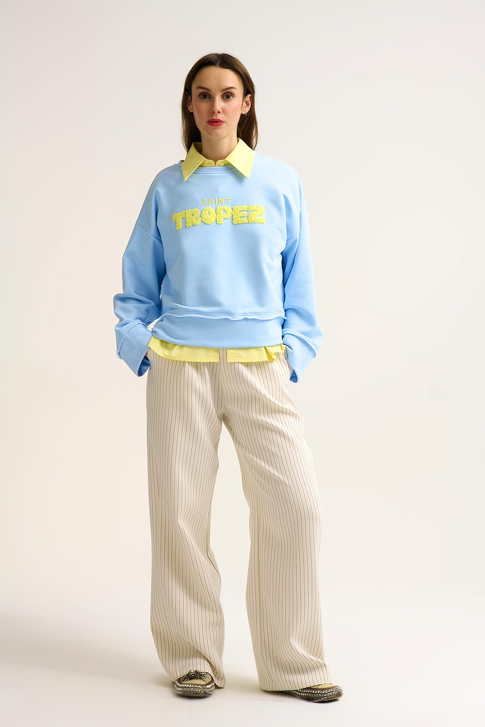 Saint Tropez Embroidered baby Blue Sweatshirt - Sweaters