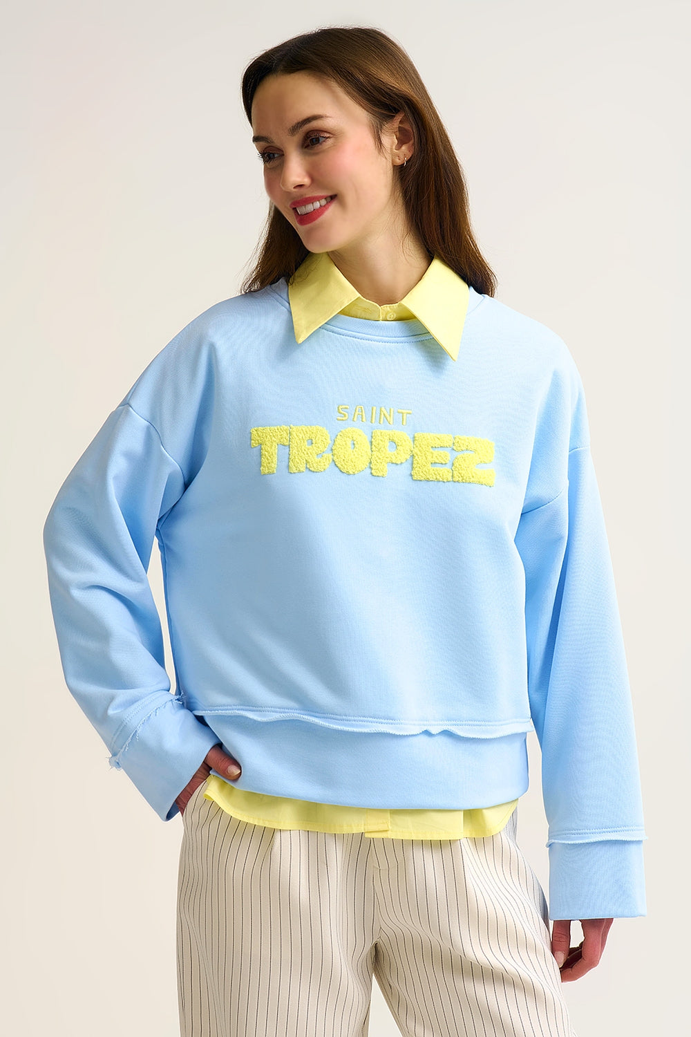 Saint Tropez Embroidered baby Blue Sweatshirt - Sweaters