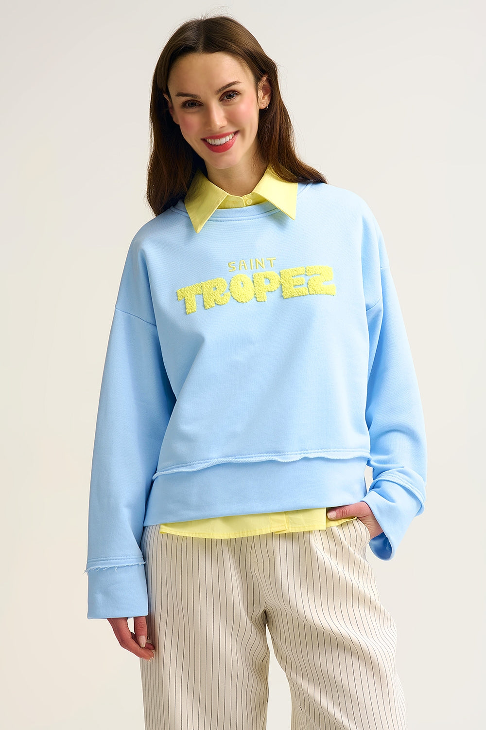 Saint Tropez Embroidered baby Blue Sweatshirt - Sweaters