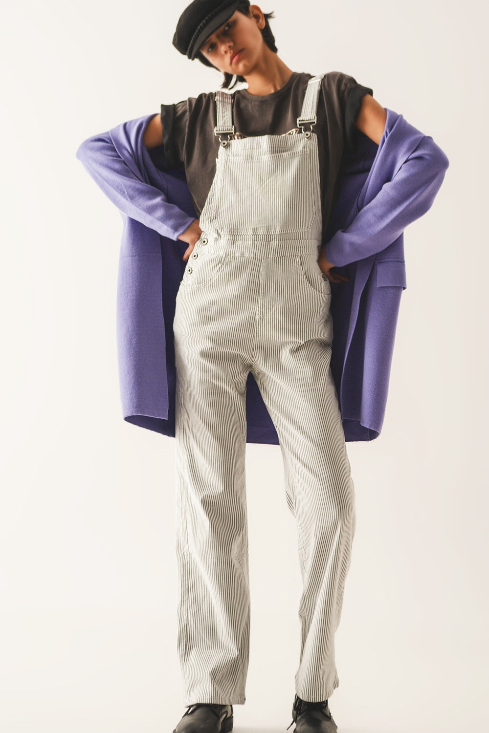Salopette jumpsuit in grey stripes - Dresses