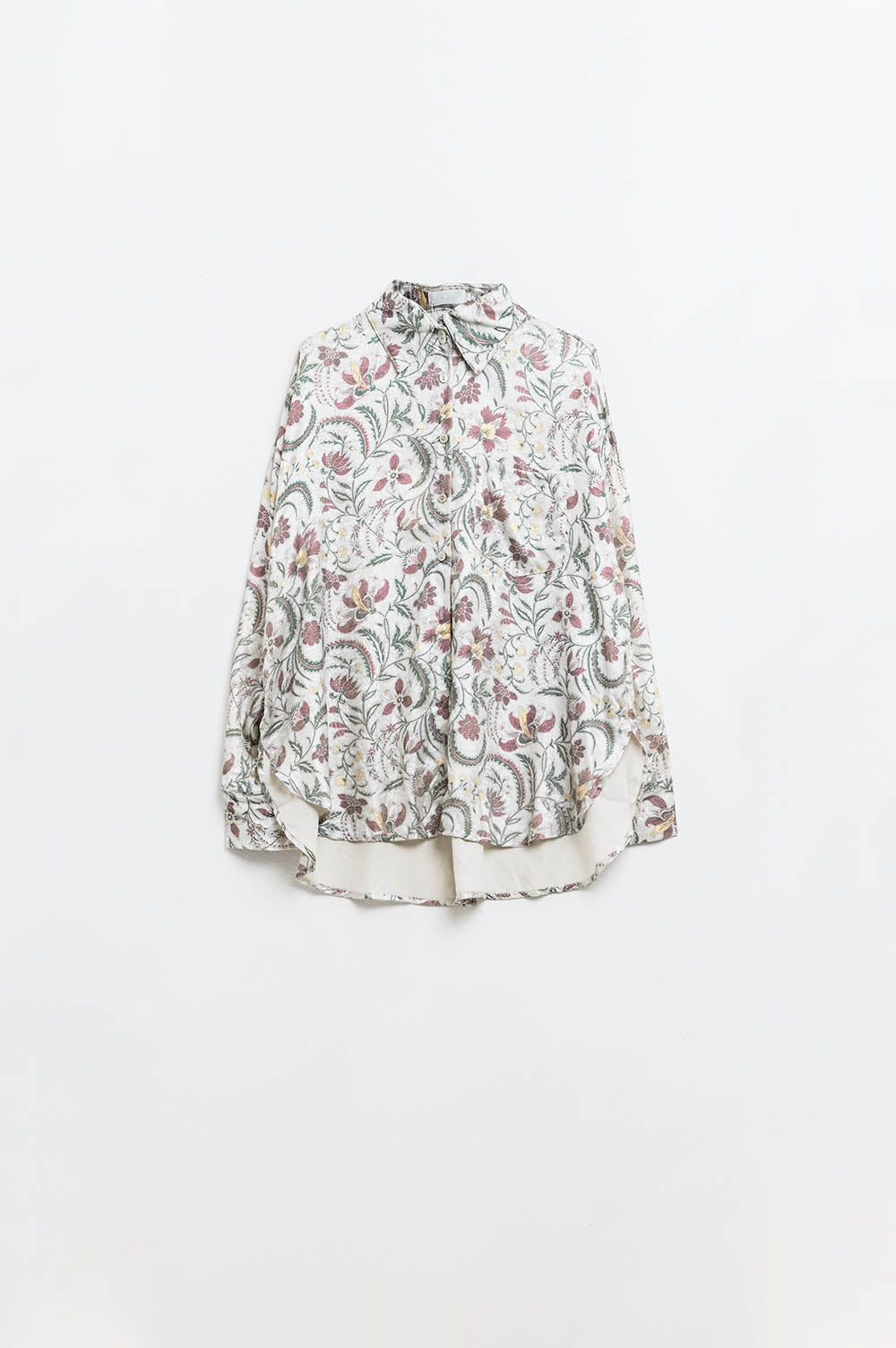 Satin blouse with flower print in grey - Shirts