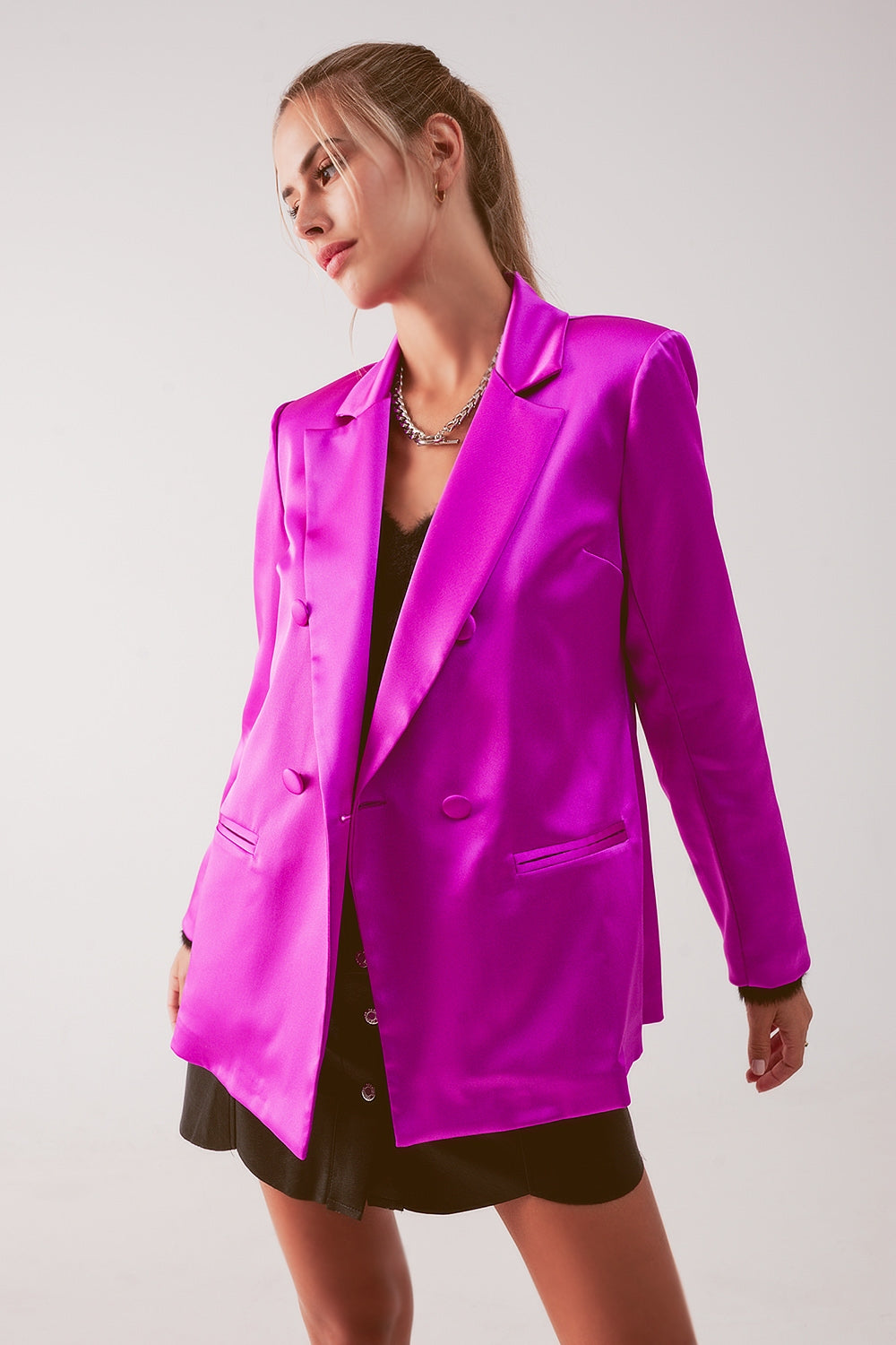 Satin double breasted suit blazer in fuchsia - Coats and Jackets