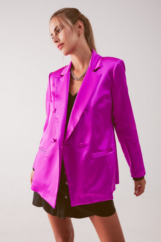 Satin double breasted suit blazer in fuchsia - Coats and Jackets