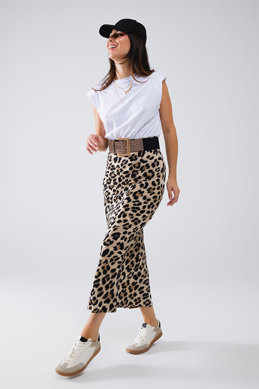 Satin-Finish Contrast Midi Dress in Leopard Print - Dresses