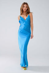 Satin Maxi Dress With Spaghetti Straps in Blue