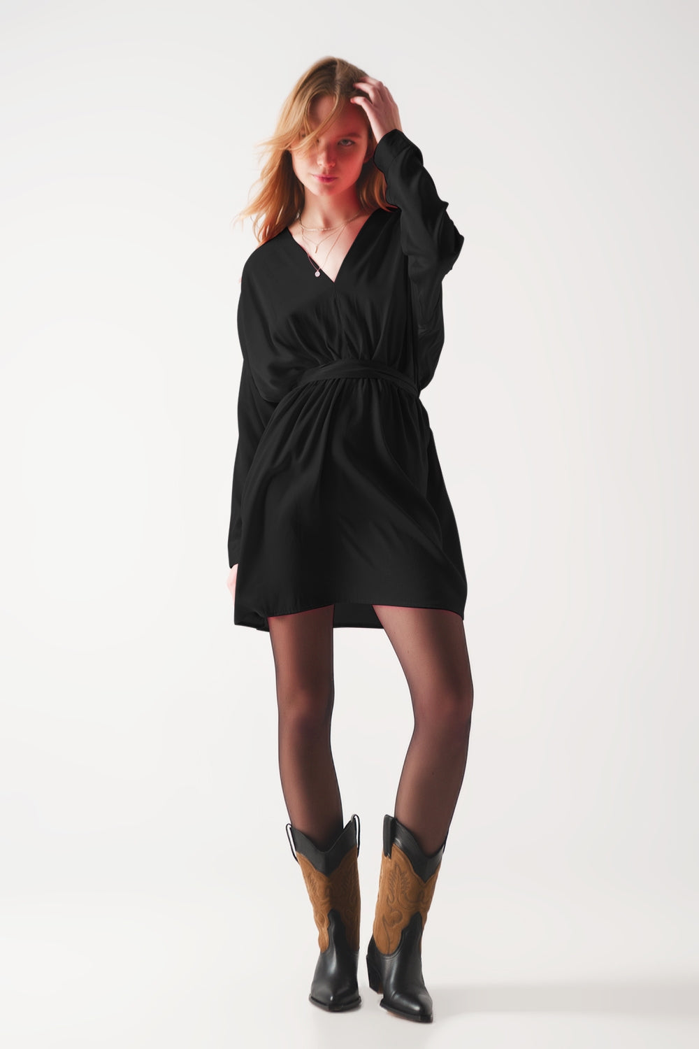 Satin mini dress in black - Dresses