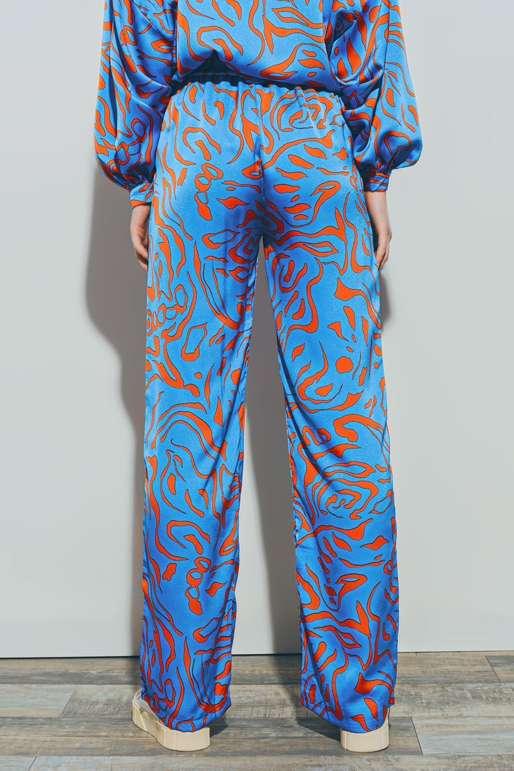 Satin Pants with Elastic Waist in Blue - Trousers