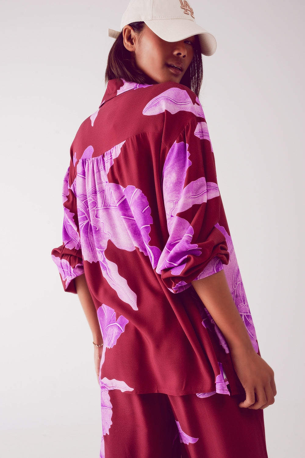 Satin shirt in fuchsia with large floral print - Shirts