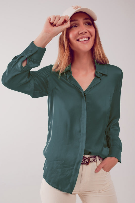 Satin shirt in green - Shirts