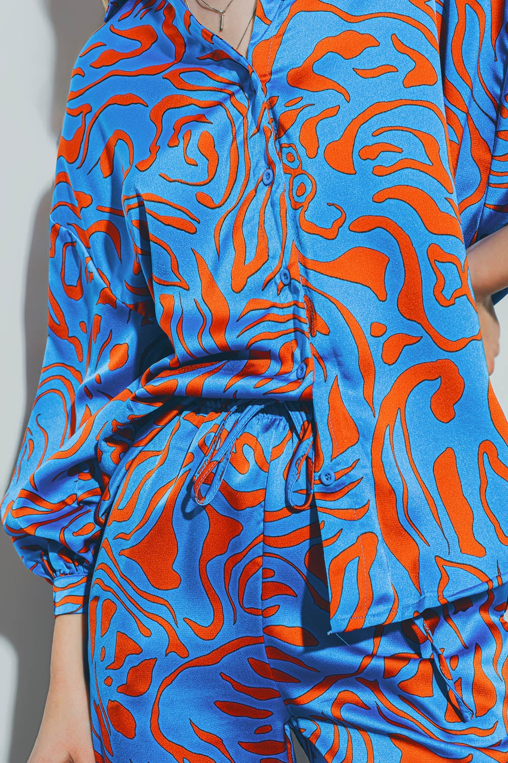 Satin Shirt with Balloon Sleeves in Blue - Shirts