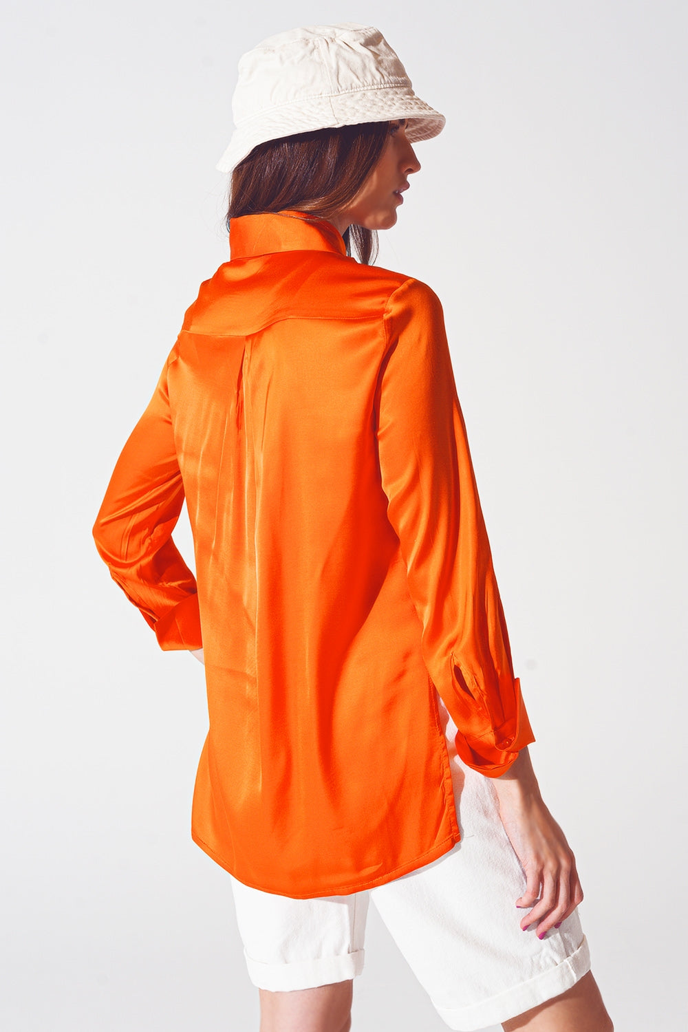 Satin shirt with split cuff in orange - Shirts