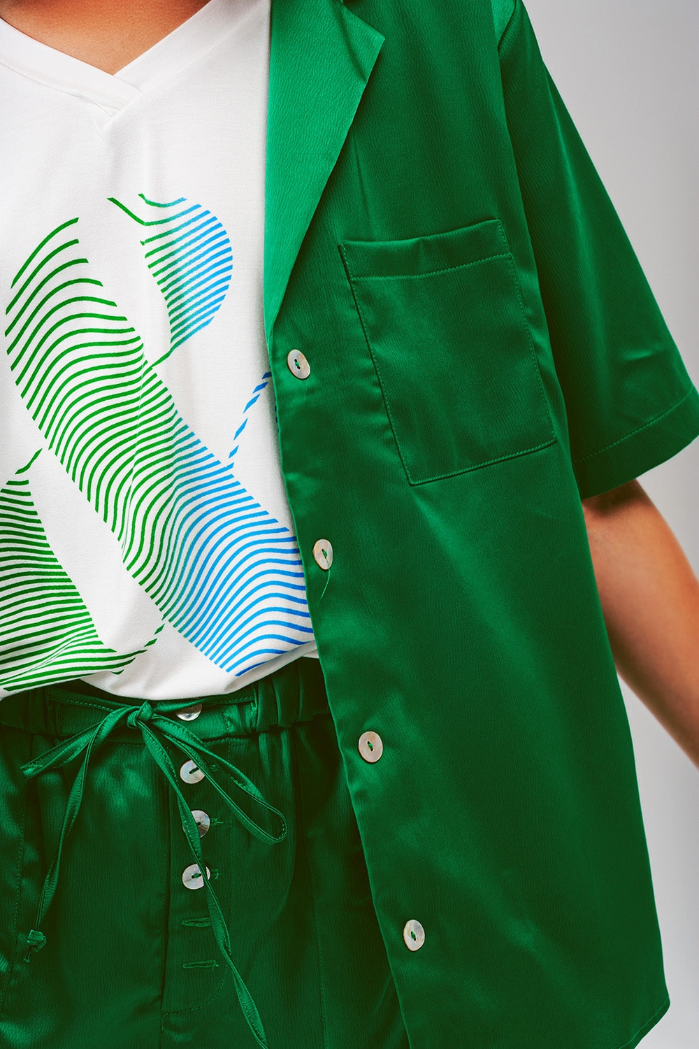 Satin Short Sleeve Shirt in Green - Shirts