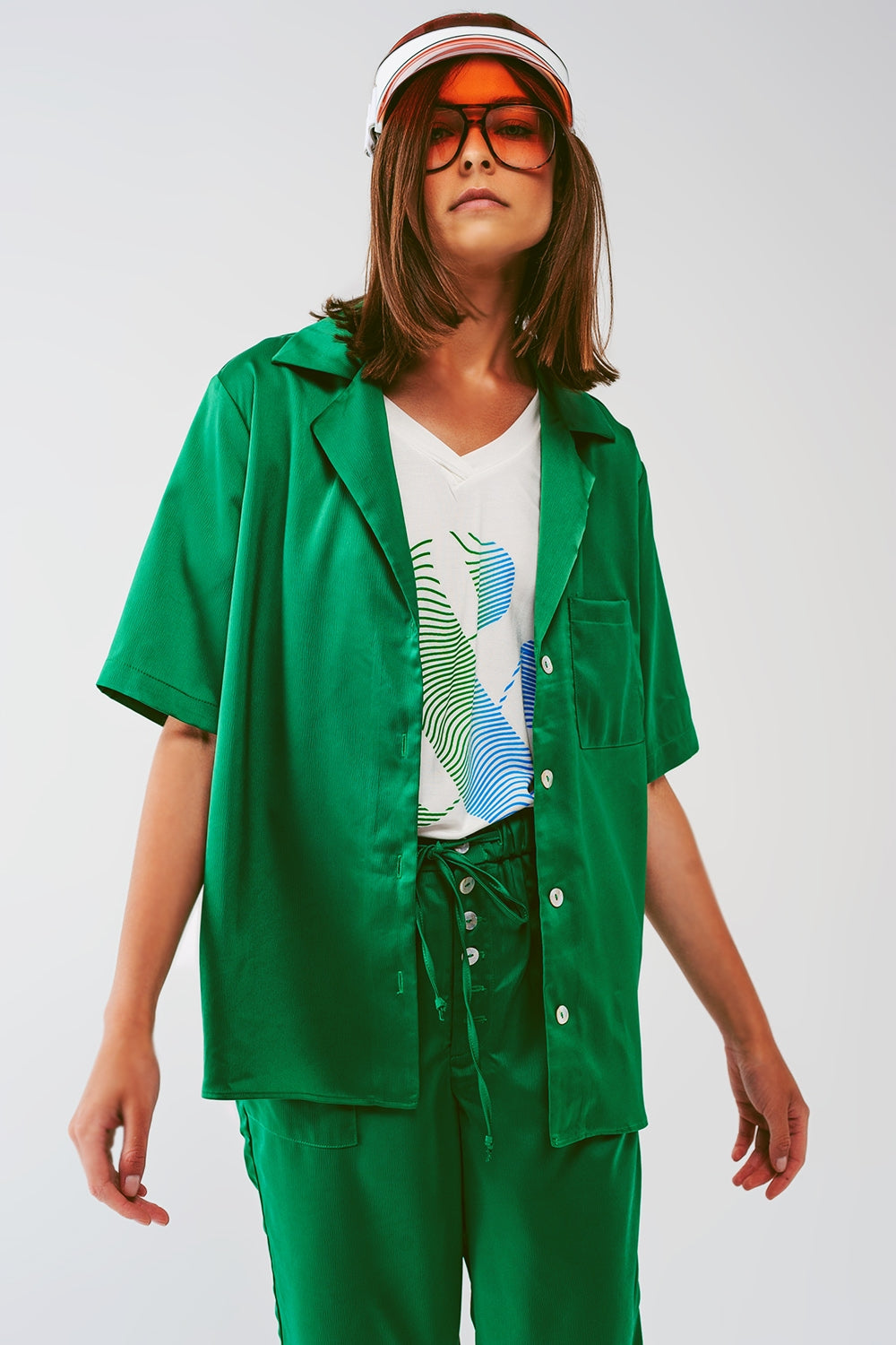 Satin Short Sleeve Shirt in Green - Shirts