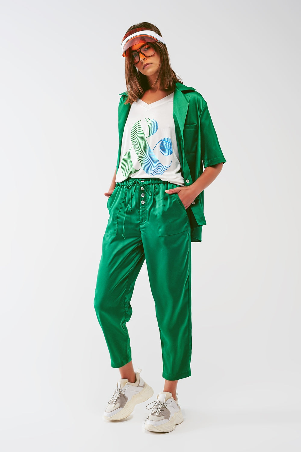 Satin Short Sleeve Shirt in Green - Shirts
