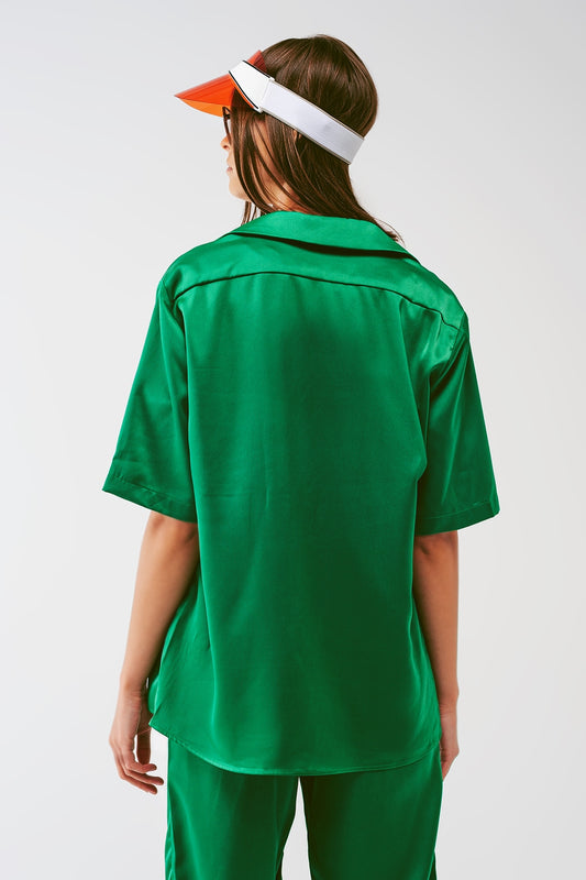 Satin Short Sleeve Shirt in Green - Shirts