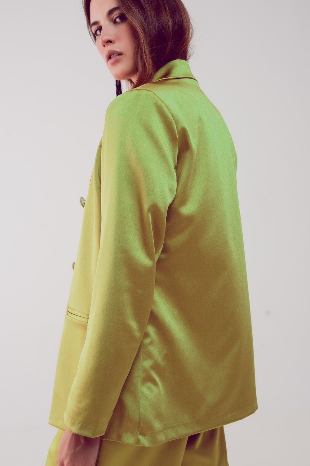 Satin tailored double breast blazer in lime - Blazers
