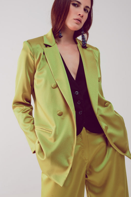 Satin tailored double breast blazer in lime - Blazers