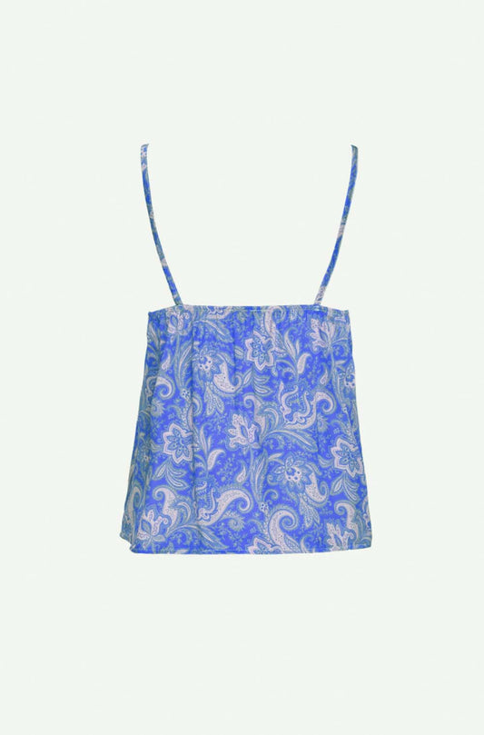 Satin top in paisley print print in blue - Tops