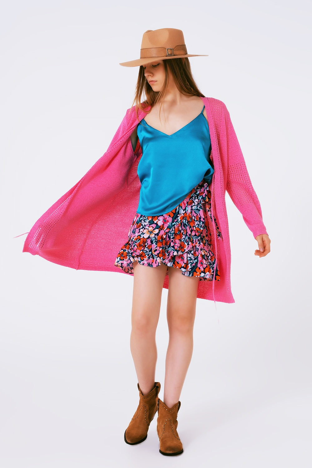 Satin Top with Straps in Blue - Tops