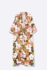 Satin Tropical Floral Kimono in Olive Green