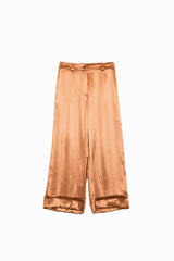 Pantalon de costume à jambe large en satin couleur camel