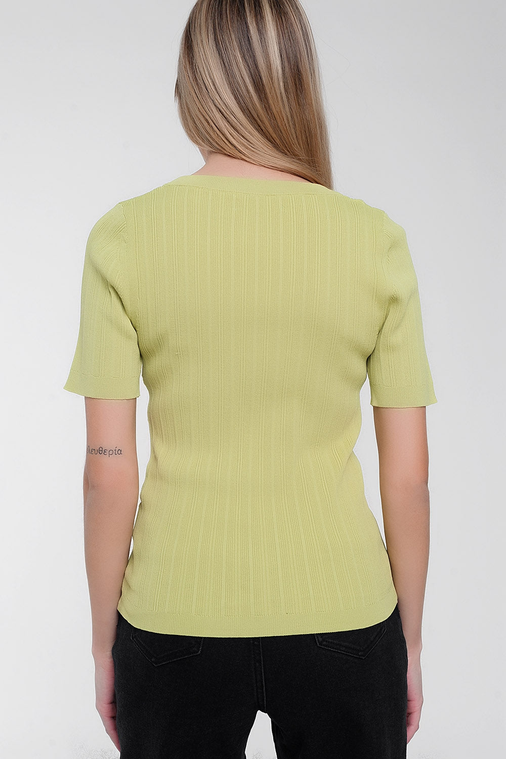 Scoop neck jumper with short sleeve in green - Jumpers