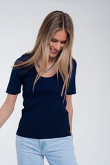 Scoop neck jumper with short sleeve in navy