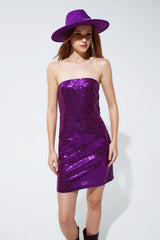 Robe crayon mini bandeau à sequins en violet