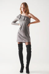 Sequin long sleeve mini dress in silver