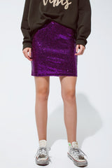 Sequin mini skirt in purple color
