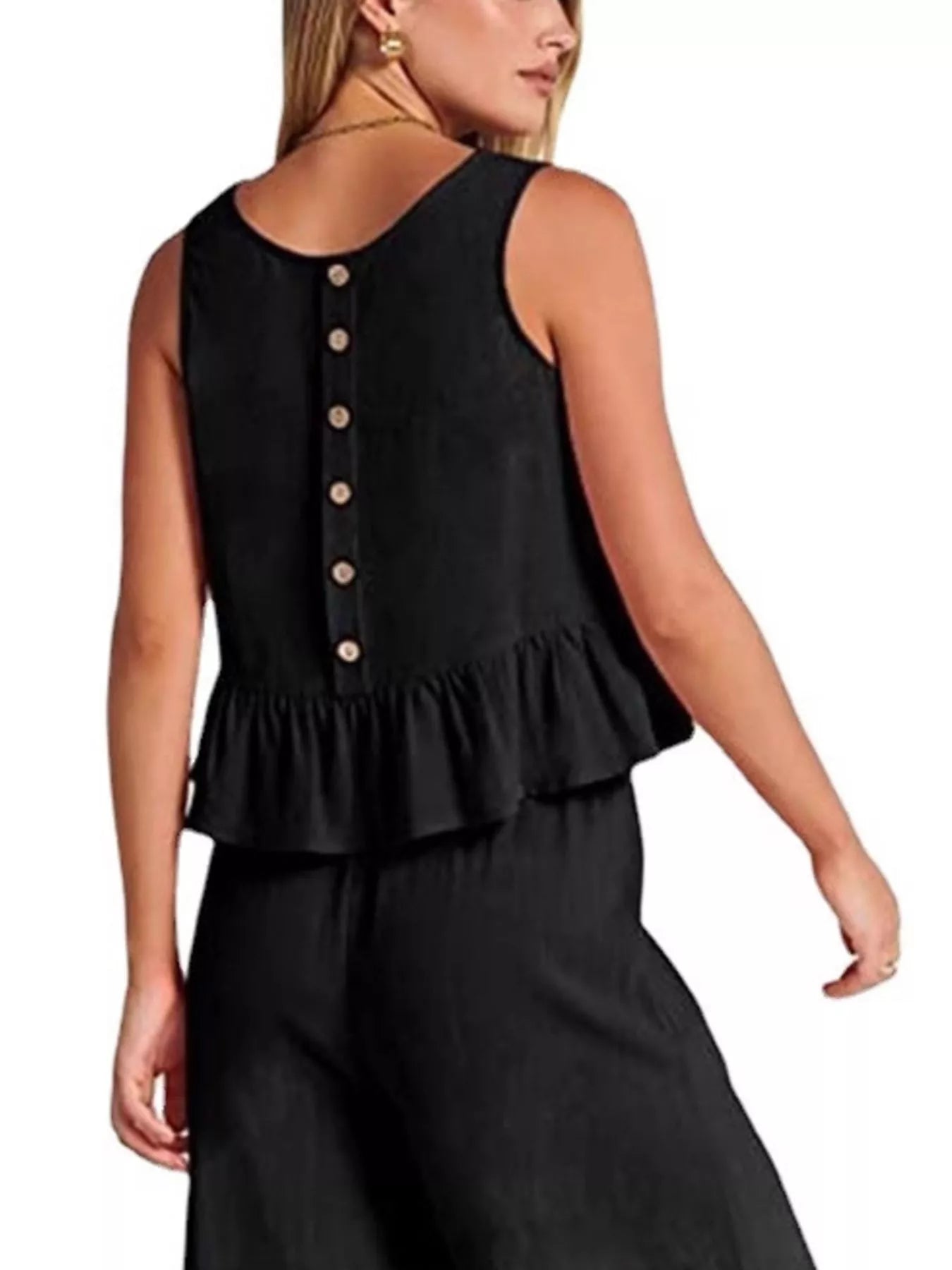 Trendsi plus size set featuring a stylish peplum top with button details at the back