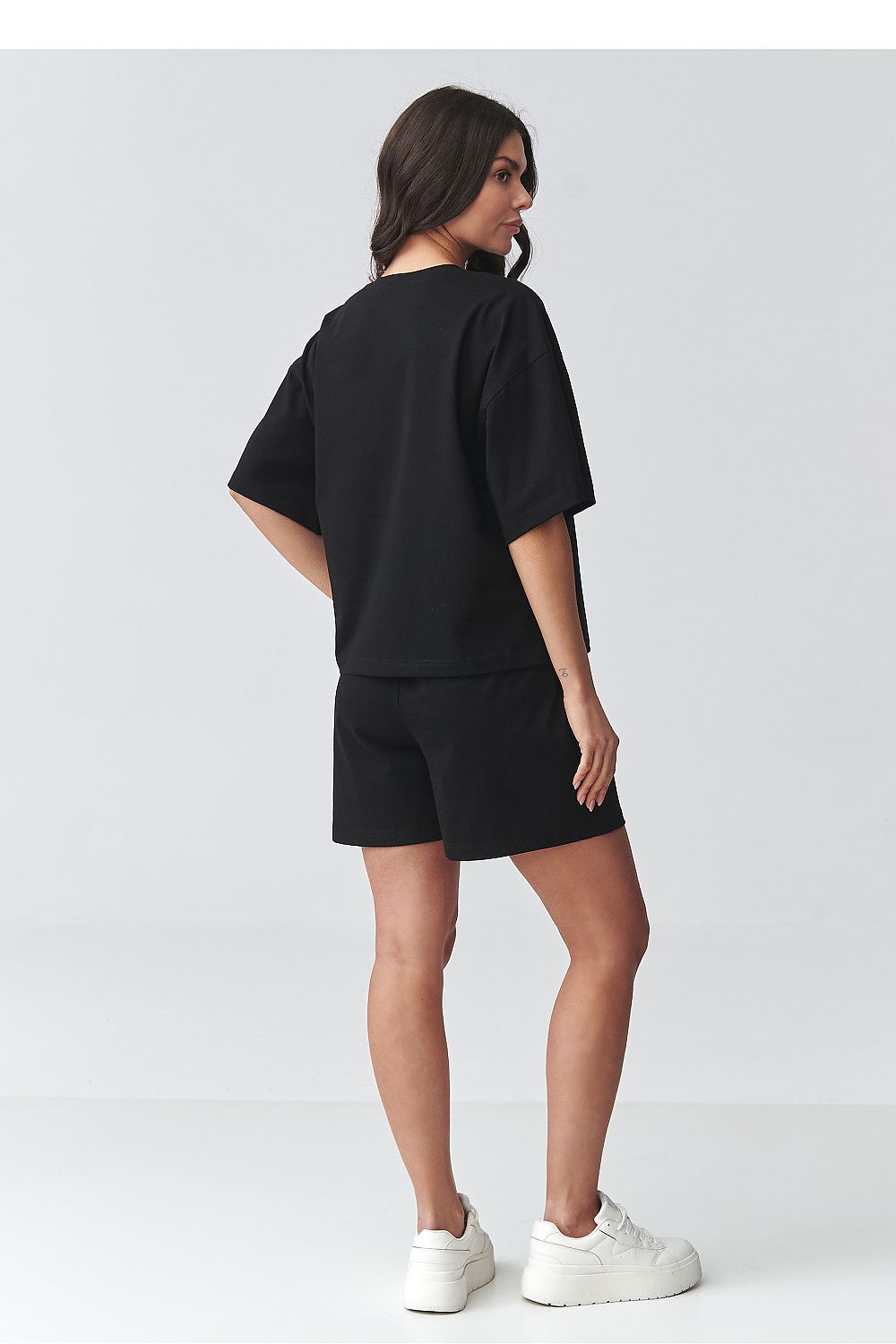 Black outfit set short sleeve blouse and matching shorts for casual and comfortable wear