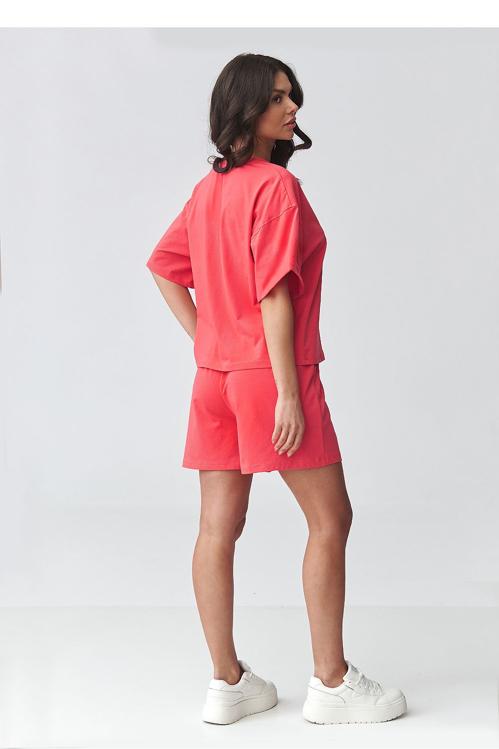 Makadamia set short sleeve blouse with matching shorts in vibrant coral for a stylish casual look