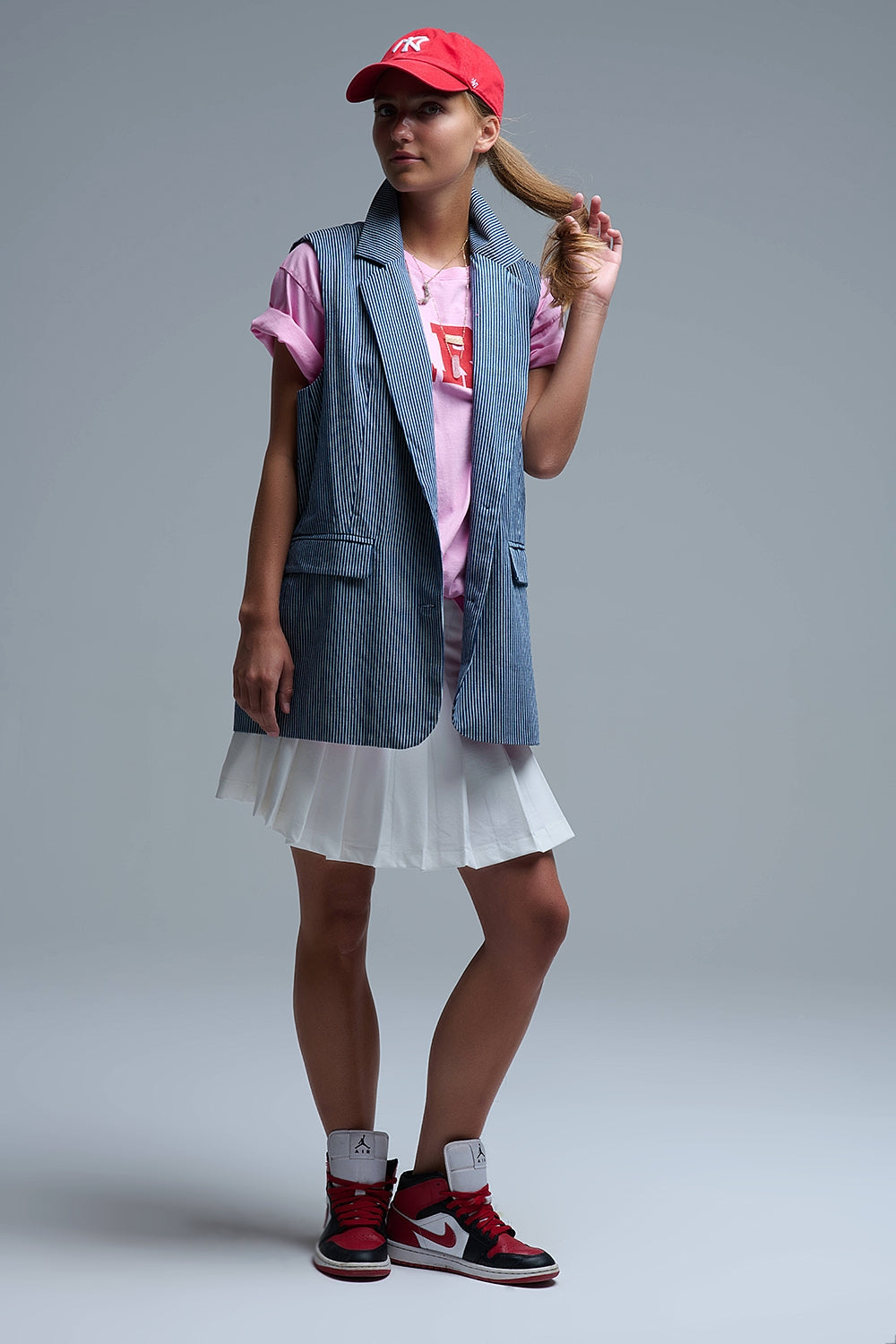 Shawl Collar Long Striped Vest in Blue and White - Coats and Jackets