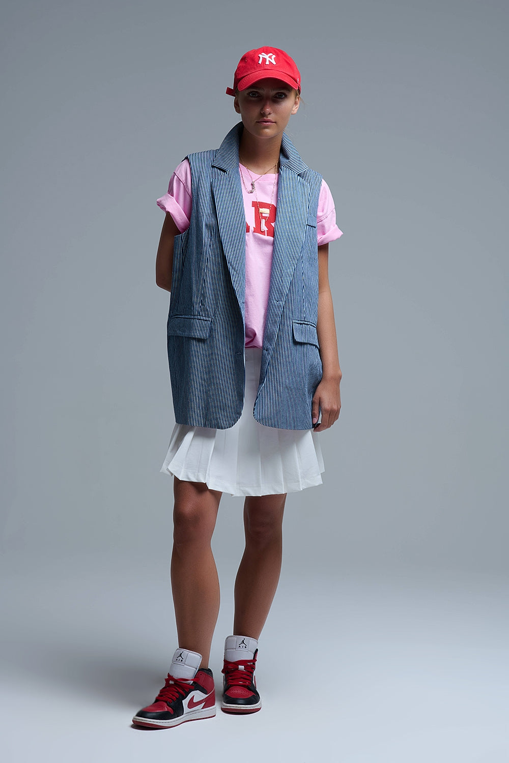 Shawl Collar Long Striped Vest in Blue and White - Coats and Jackets