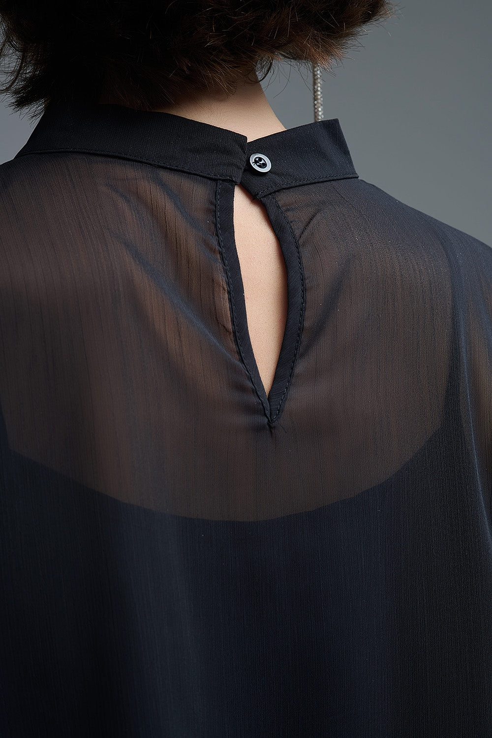 Sheer Cape-style Black Blouse in chiffon With Ruffles - Tops