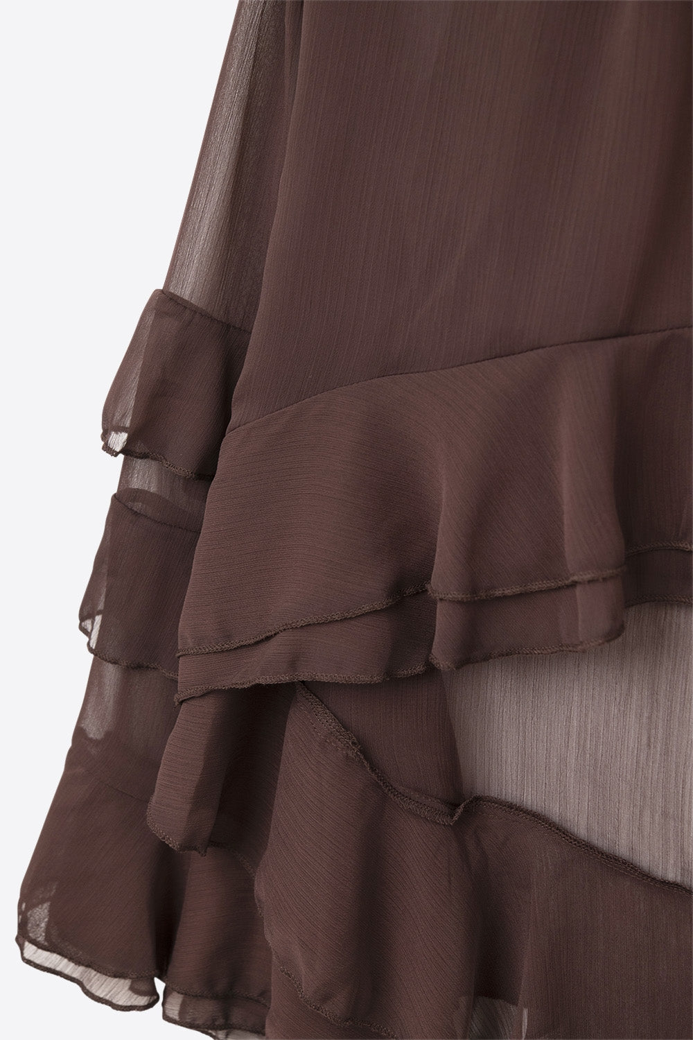 Sheer Cape-style Brown Blouse in chiffon With Ruffles - Tops