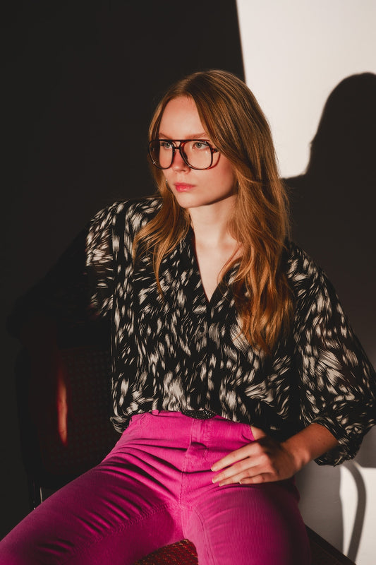 Sheer chiffon printed top in monochrome - Tops