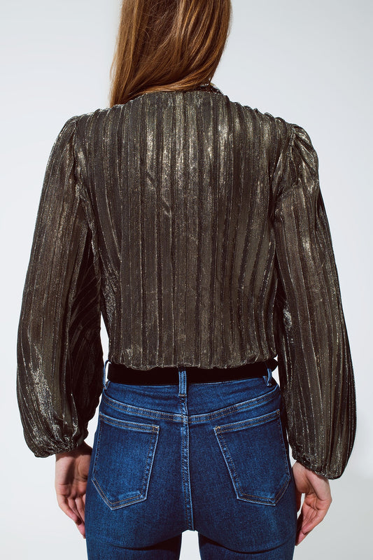 Shiny Glitter Body with Deep V Neck in gold - Bodysuits