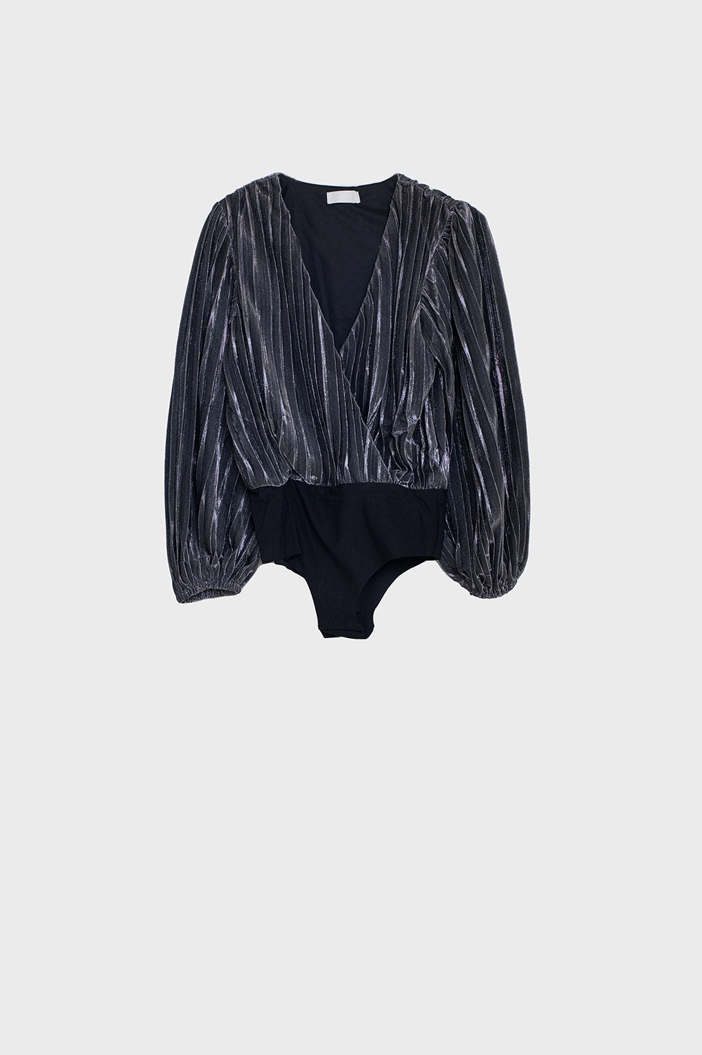 Shiny Glitter Body with Deep V-Neck in Silver - Bodysuits