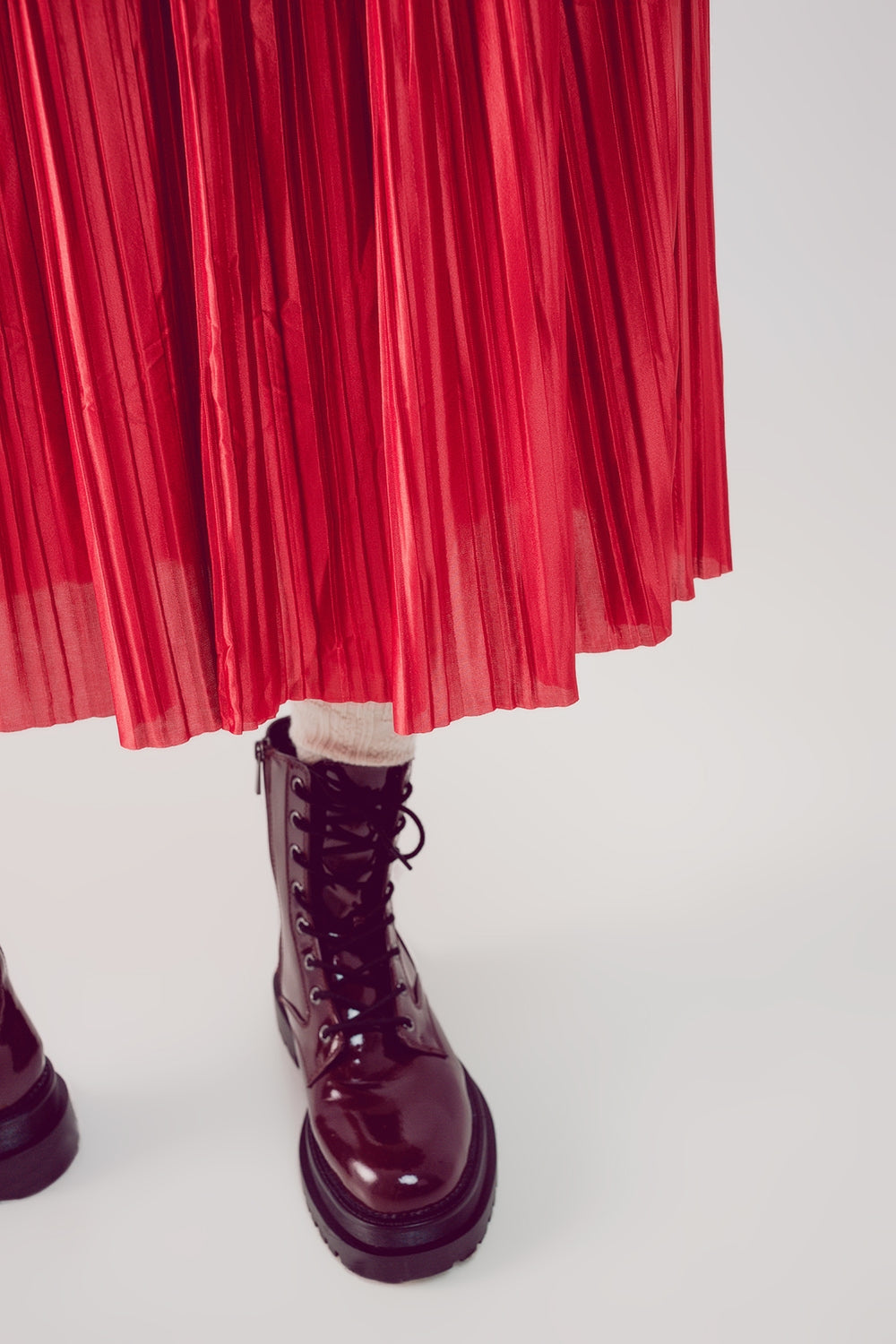 Shiny rust pleated midi skirt - Skirts