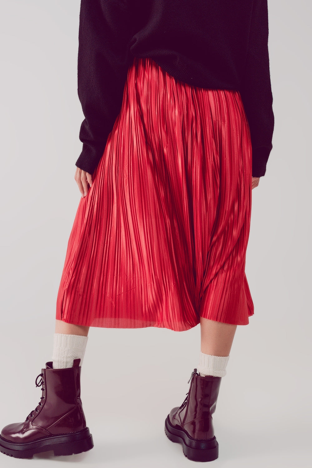 Shiny rust pleated midi skirt - Skirts